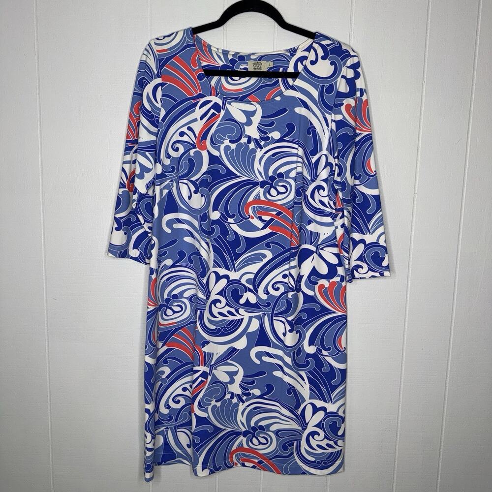 Katherine Way Women’s Stretch Sheath Dress Blue Print Size Large
